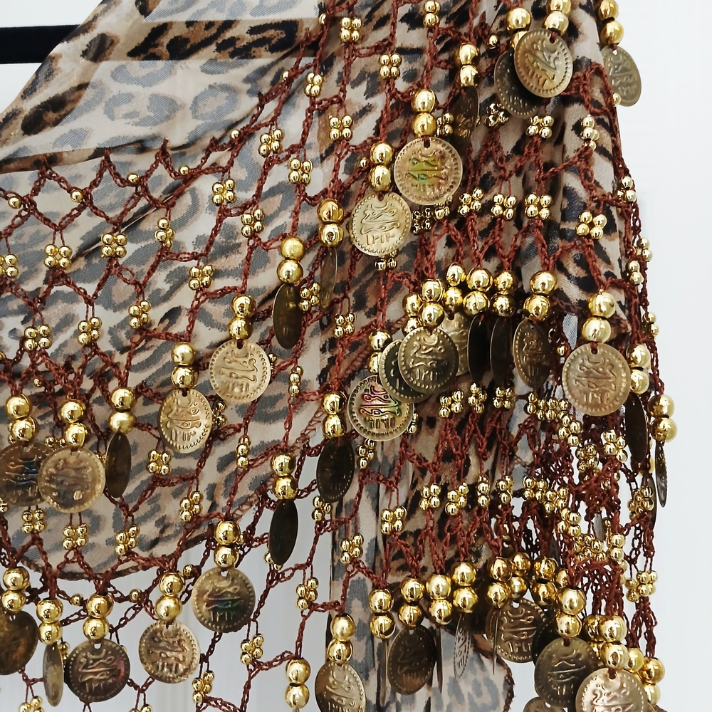 Leopard Print Scarf with Gold Coin Accents - Picture 6 of 11